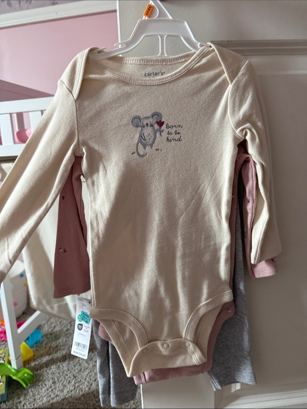 Carter's Cream Long-Sleeve One-Piece with Mouse 'Born to Be Kind'